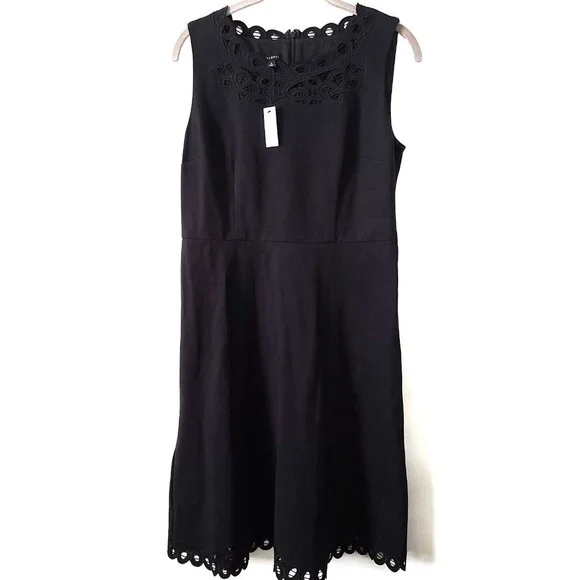 Talbots Fit & Flare Dress Embroidered Sz 6 Black Sleeveless Zip Dressy NWT $149 - Picture 1 of 9
